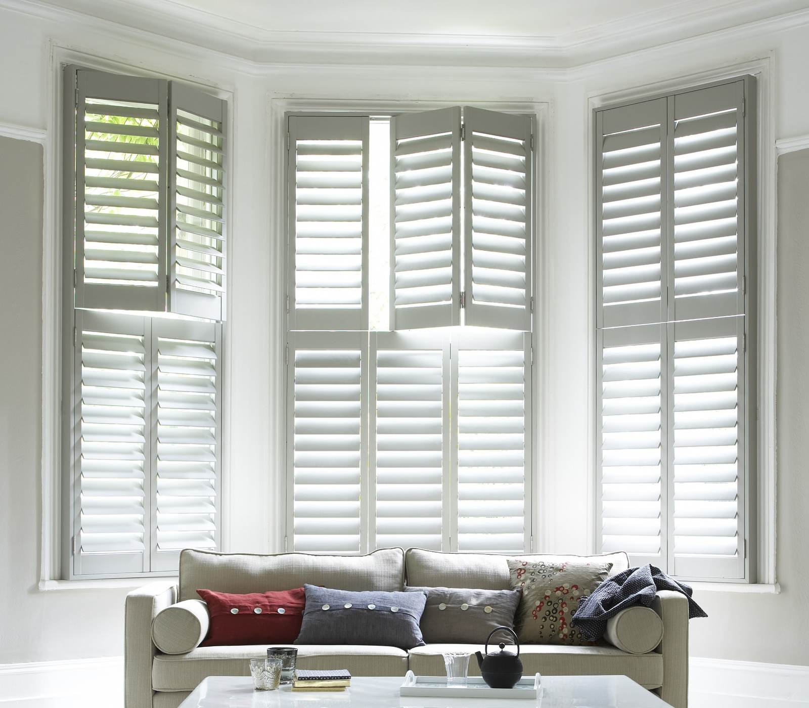 Painted shutters in a well used living room