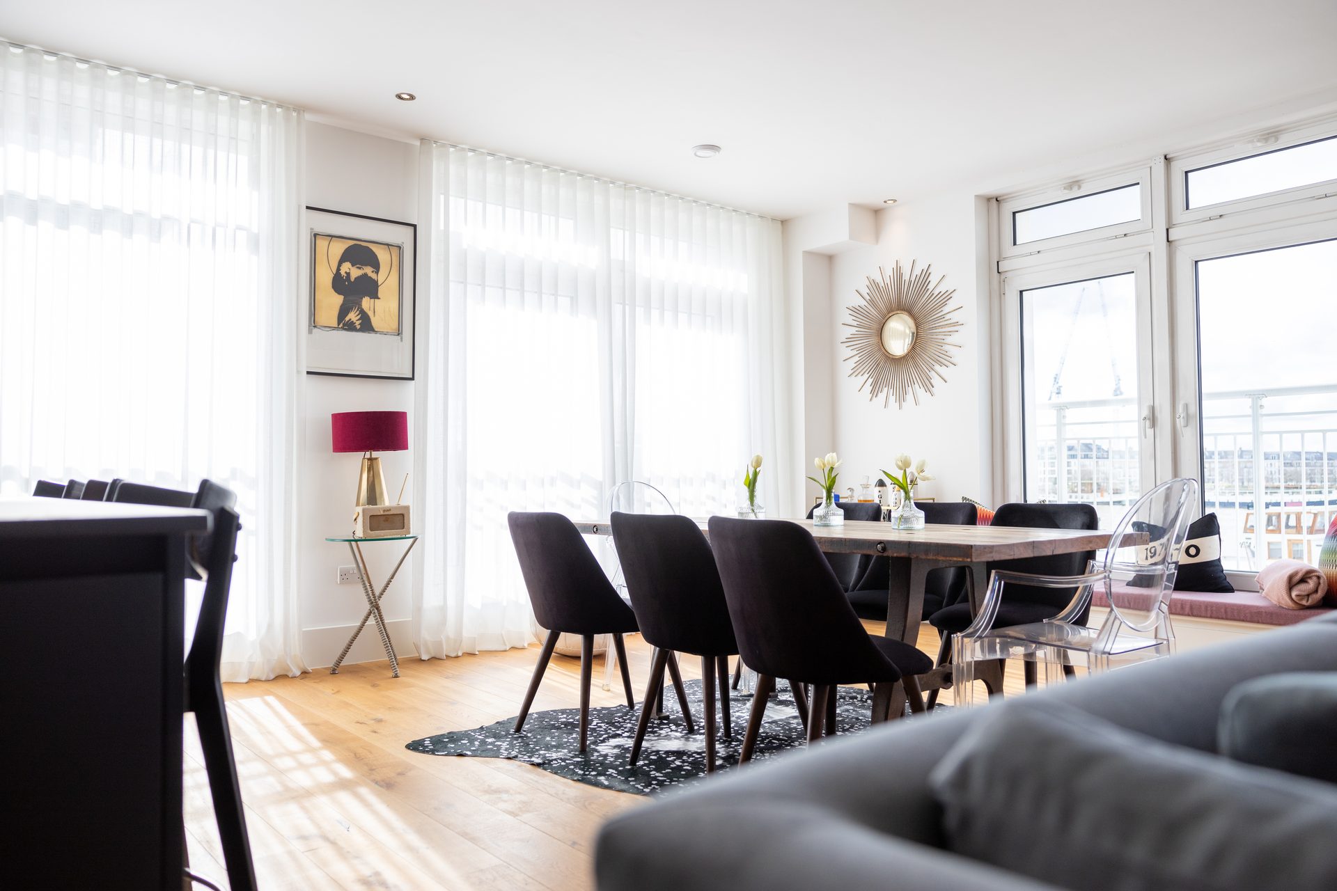 Natural light through curtains in a living area
