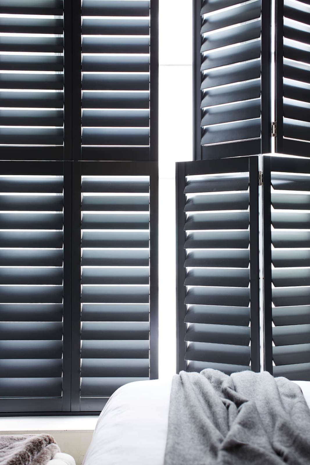 Black shutters, contemporary interior